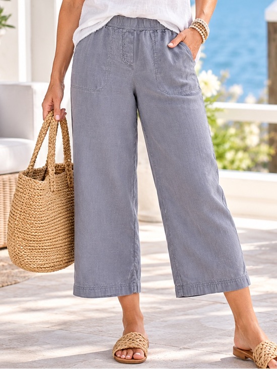 J. Jill Pants - J. Jill Linen Blend Wide Leg Cropped Pants S Petite Gray Pull On Coastal Resort